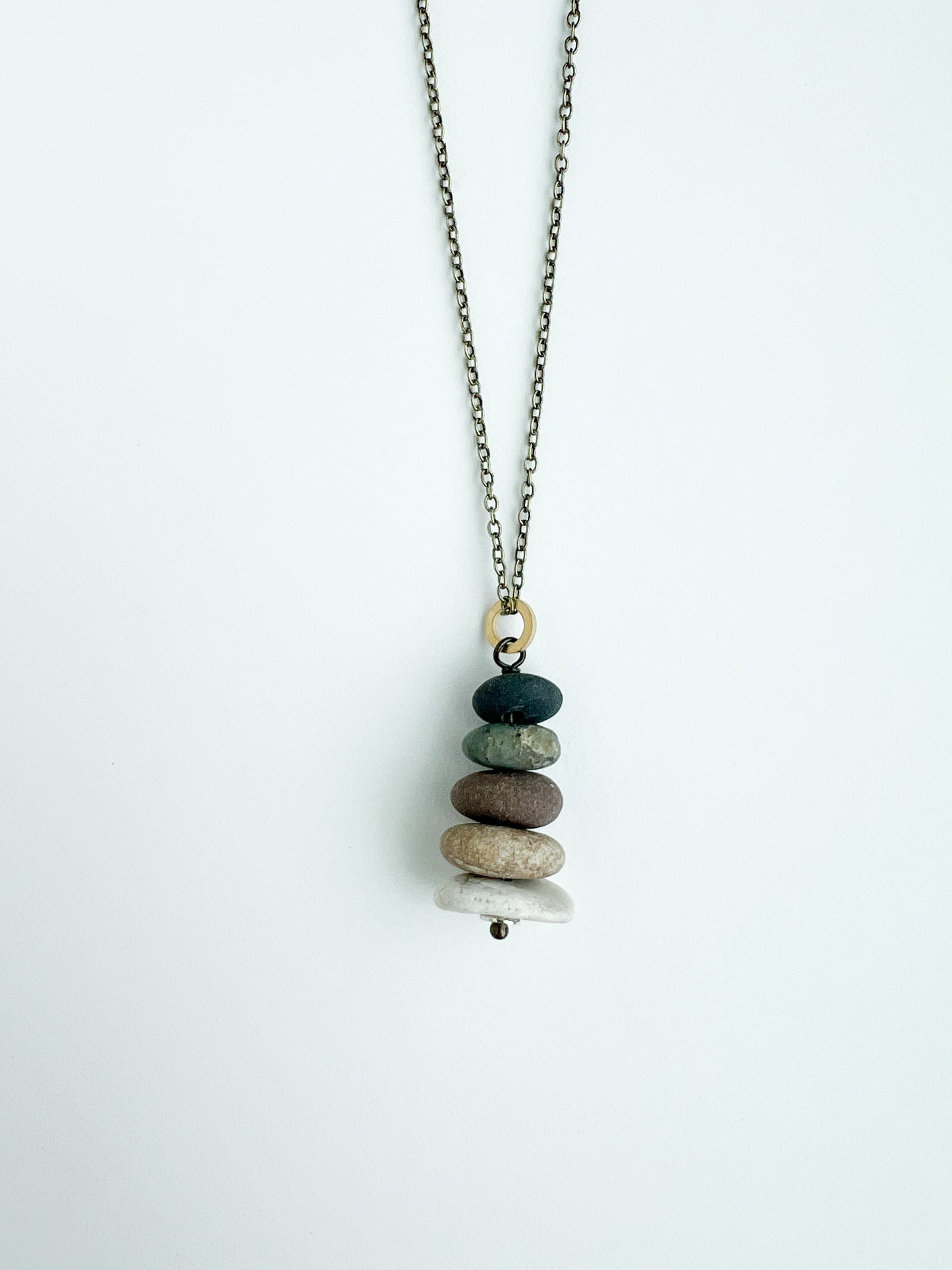 STACKED STONE CAIRN NECKLACE BRONZE CHAIN
