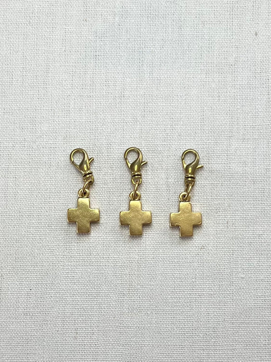 Three gold block cross charms for a charm necklace