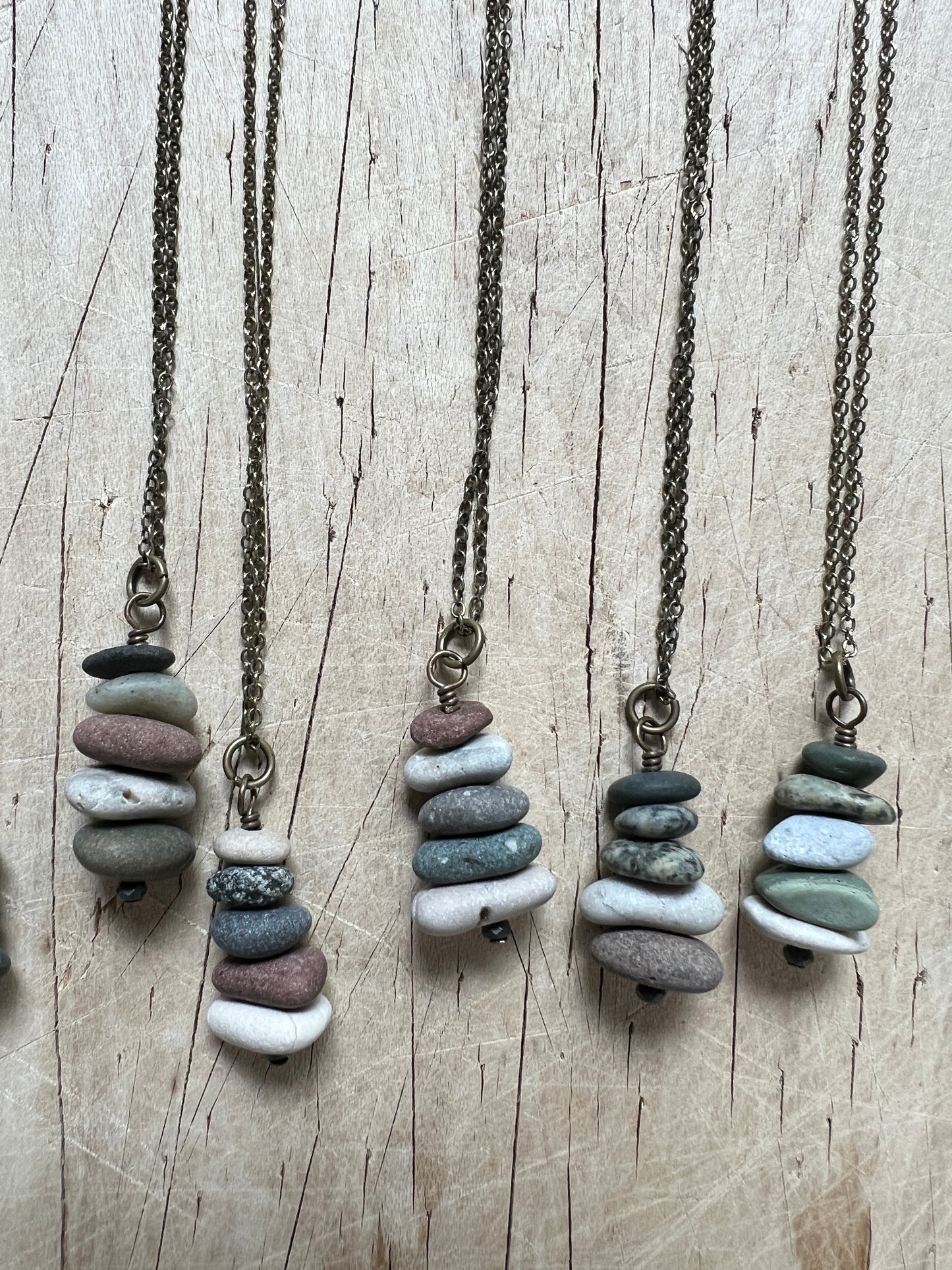 Stacked Lake Stones Cairn Necklace (18" Chain)