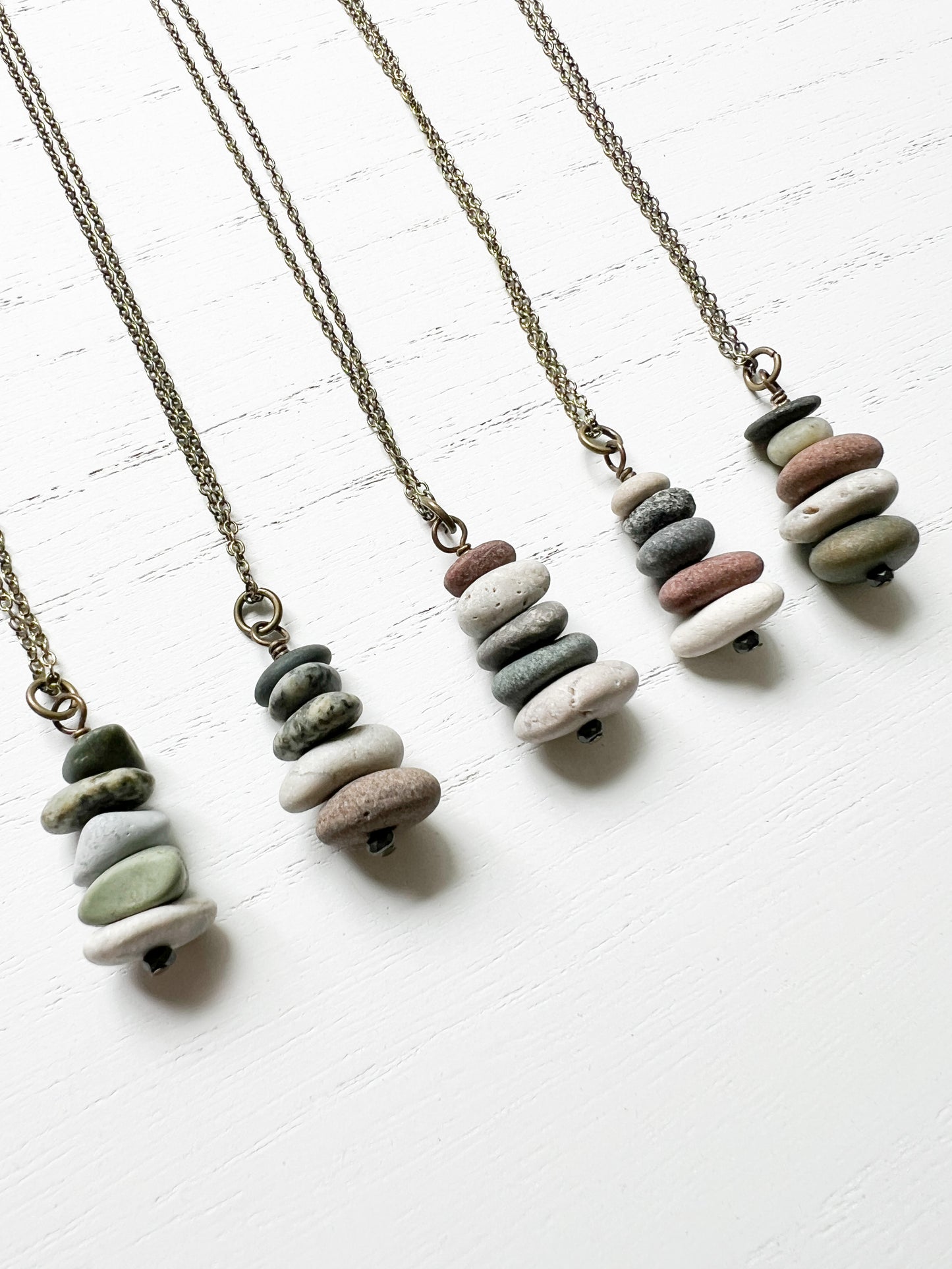 Stacked Lake Stones Cairn Necklace (18" Chain)