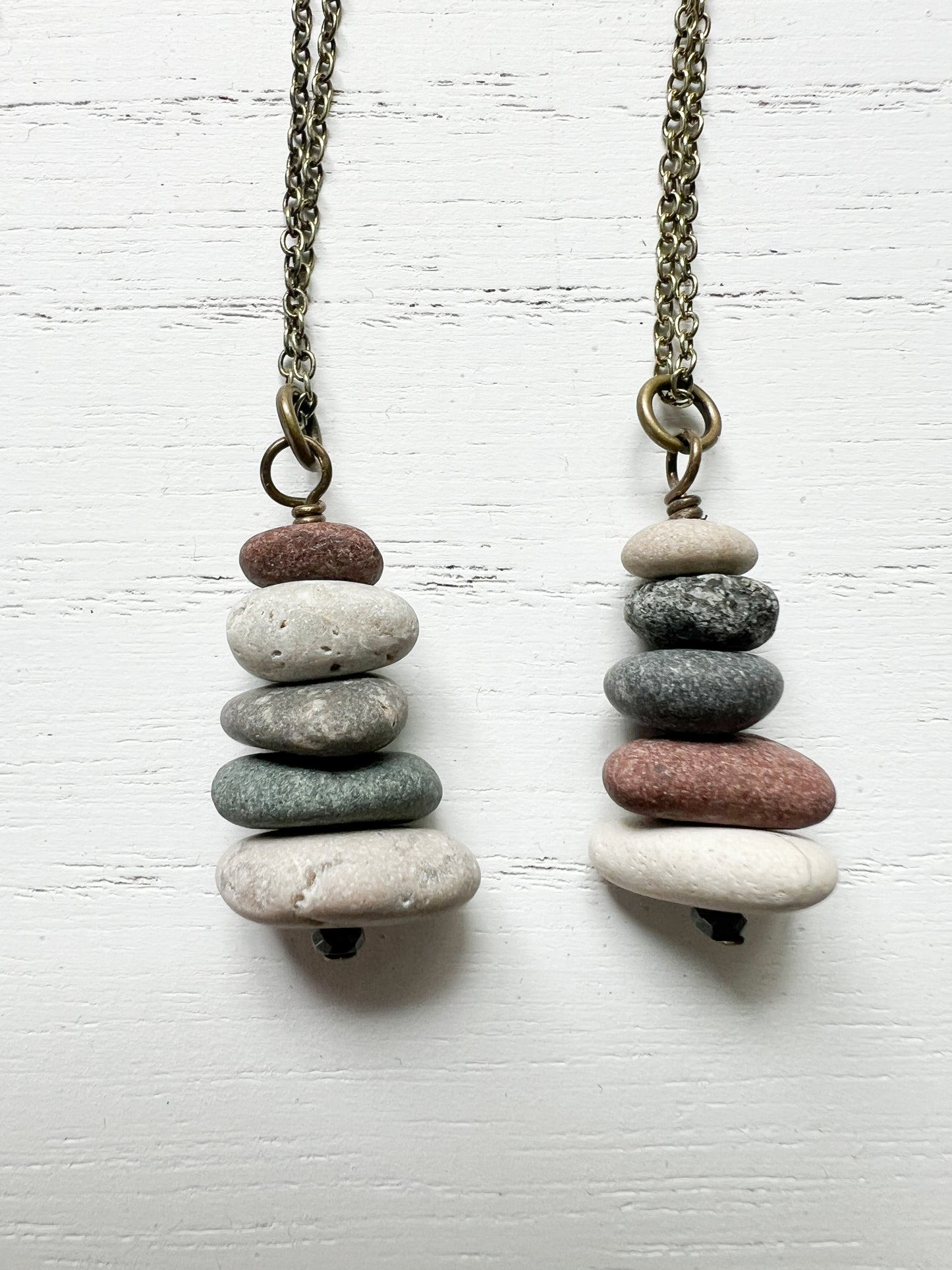 Stacked Lake Stones Cairn Necklace (18" Chain)