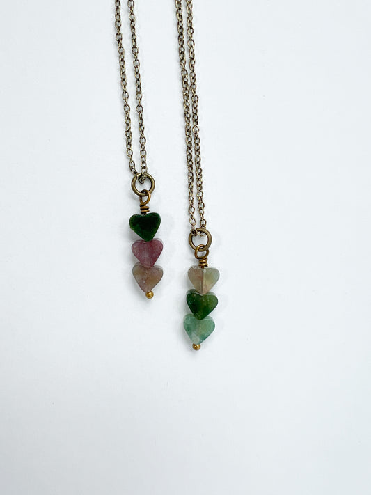INDIAN AGATE HEART NECKLACE BRONZE CHAIN