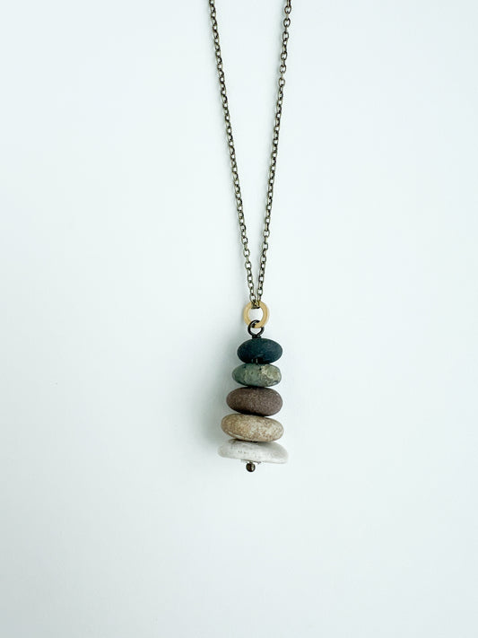 STACKED STONE CAIRN NECKLACE BRONZE CHAIN