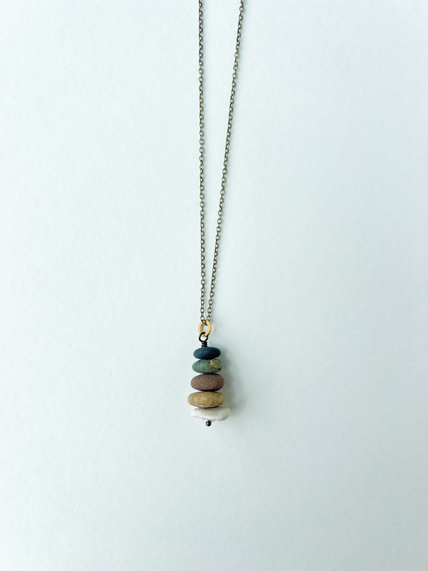 STACKED STONE CAIRN NECKLACE BRONZE CHAIN