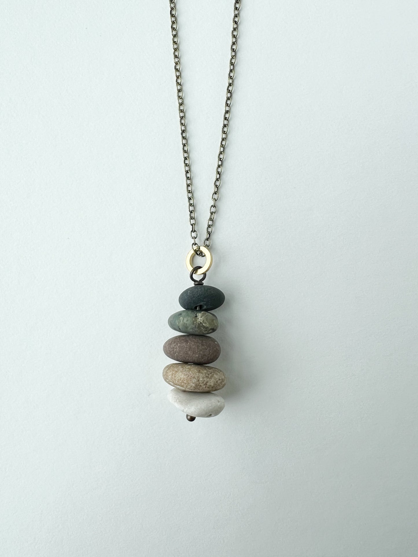 STACKED STONE CAIRN NECKLACE BRONZE CHAIN