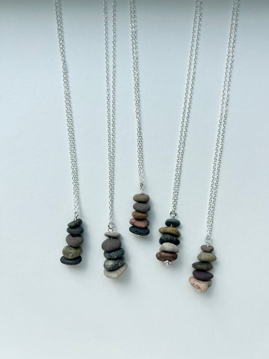 STACKED STONE CAIRN NECKLACE SILVER CHAIN