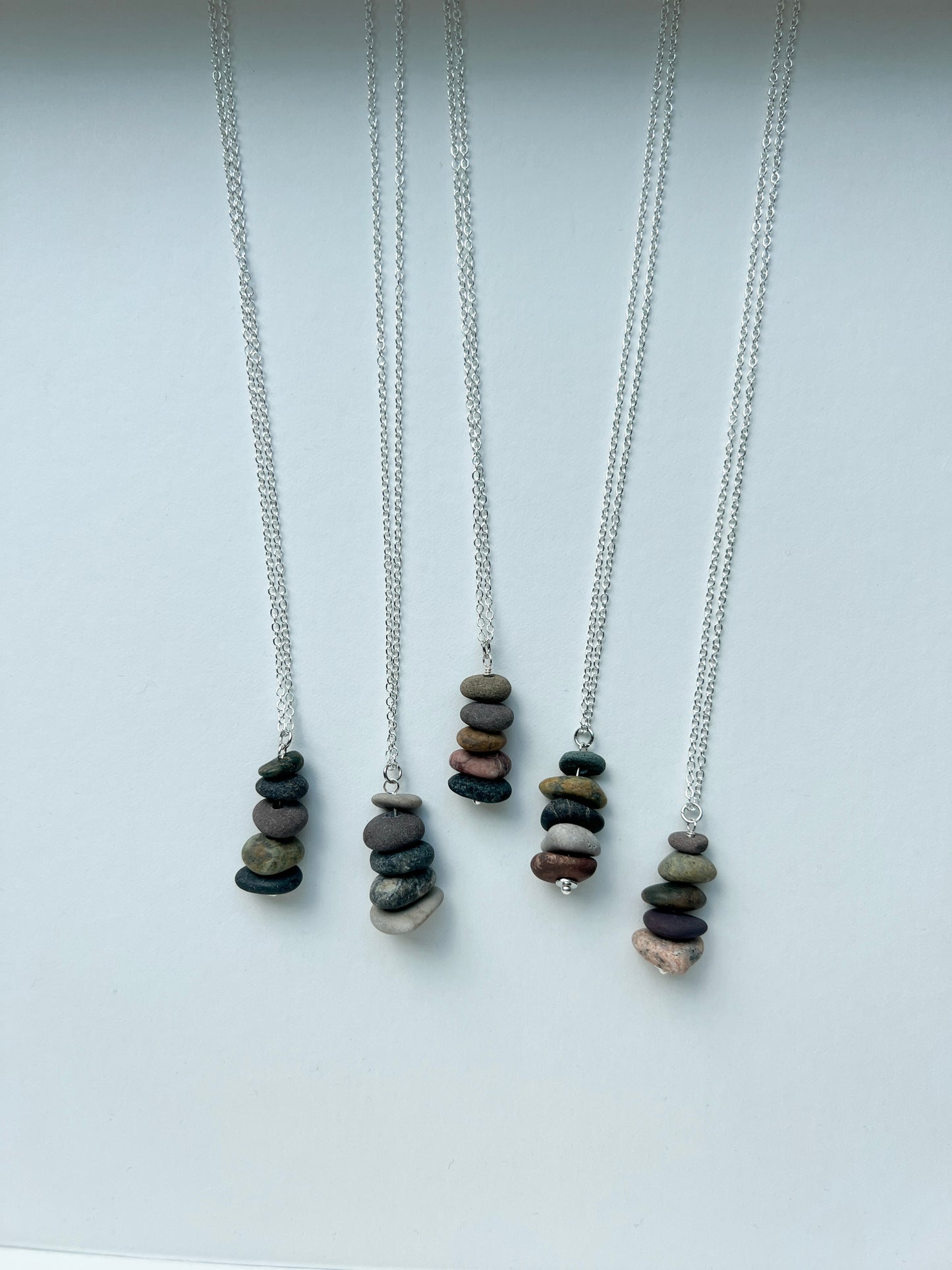 STACKED STONE CAIRN NECKLACE SILVER CHAIN