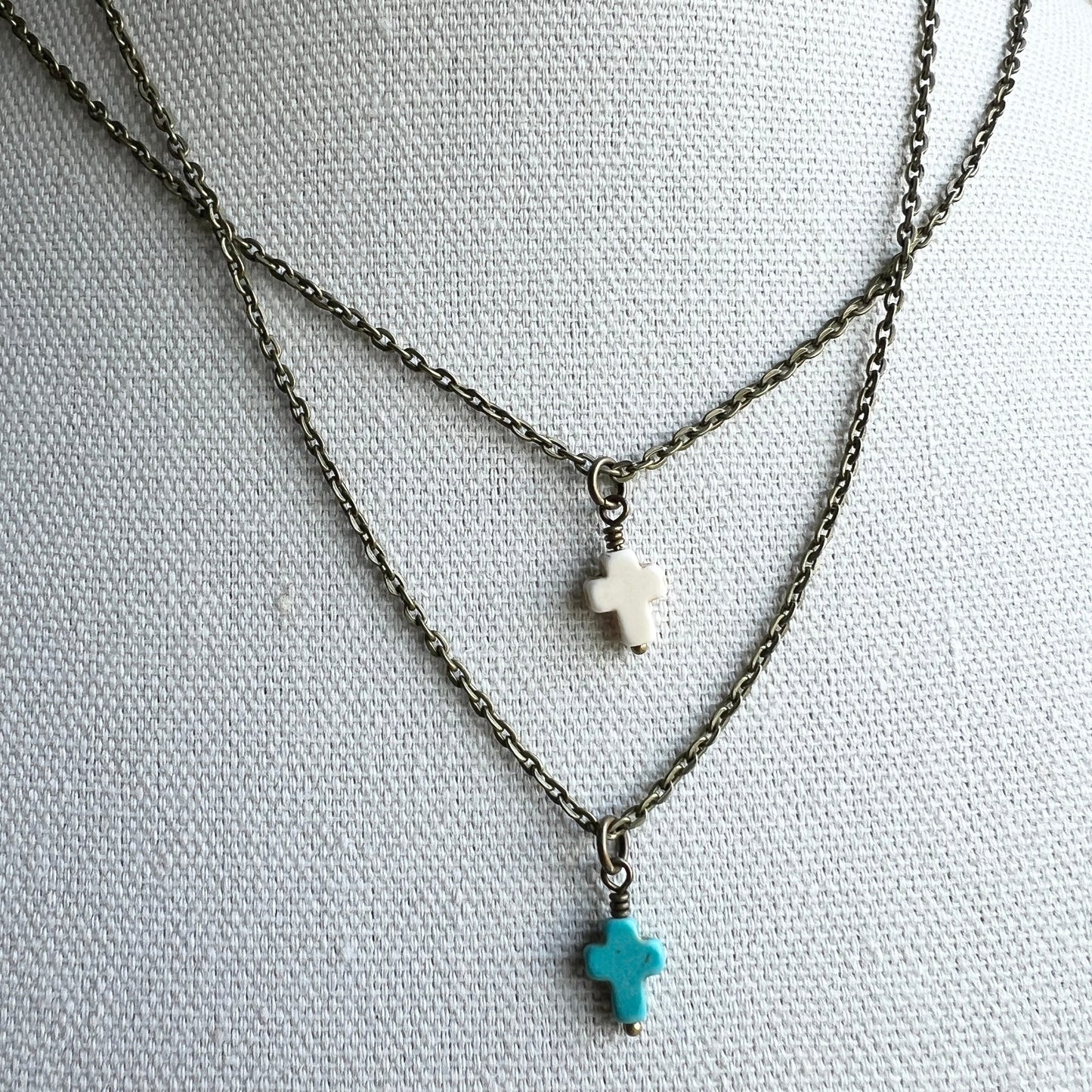 Tiny Turquoise Cross Necklace