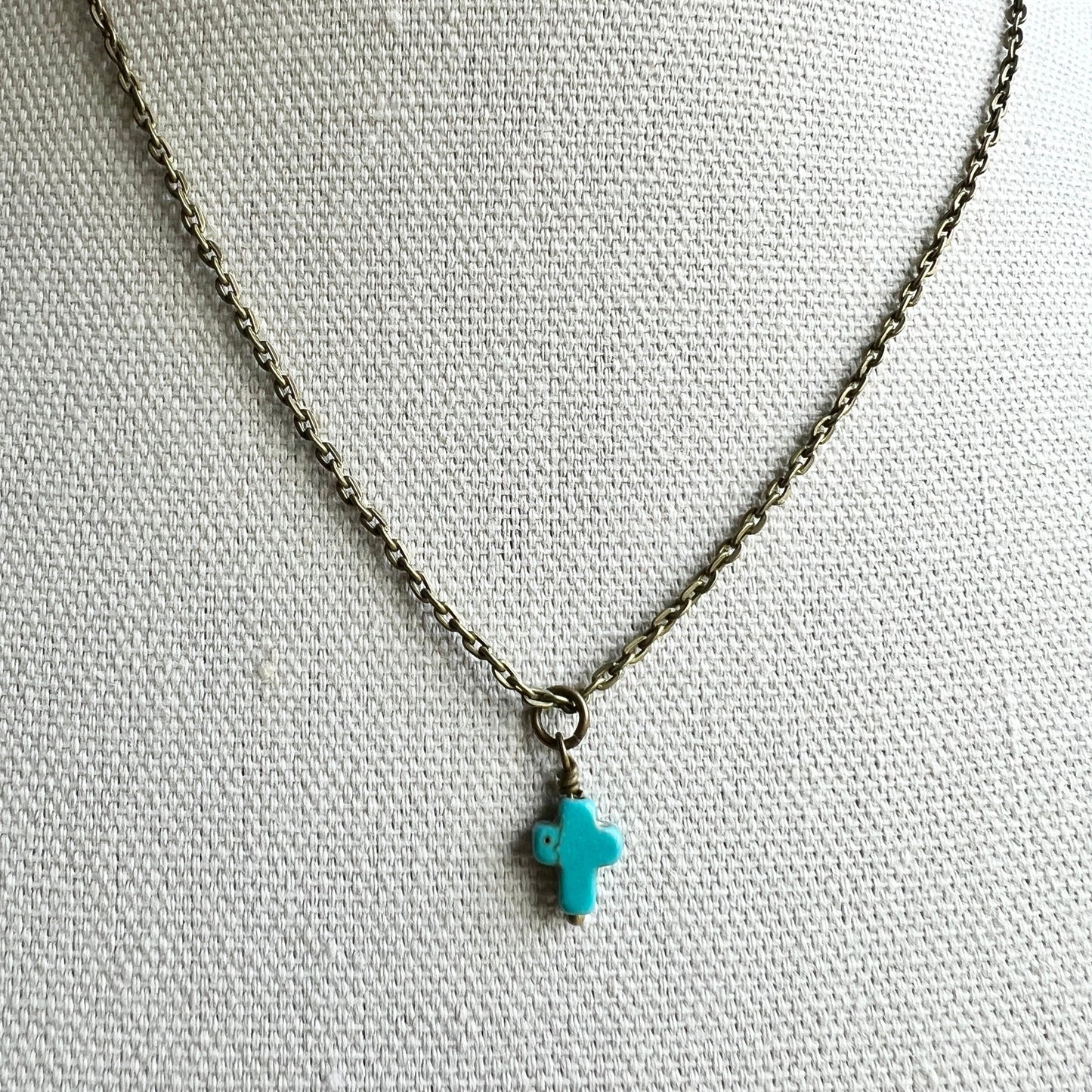 Tiny Turquoise Cross Necklace