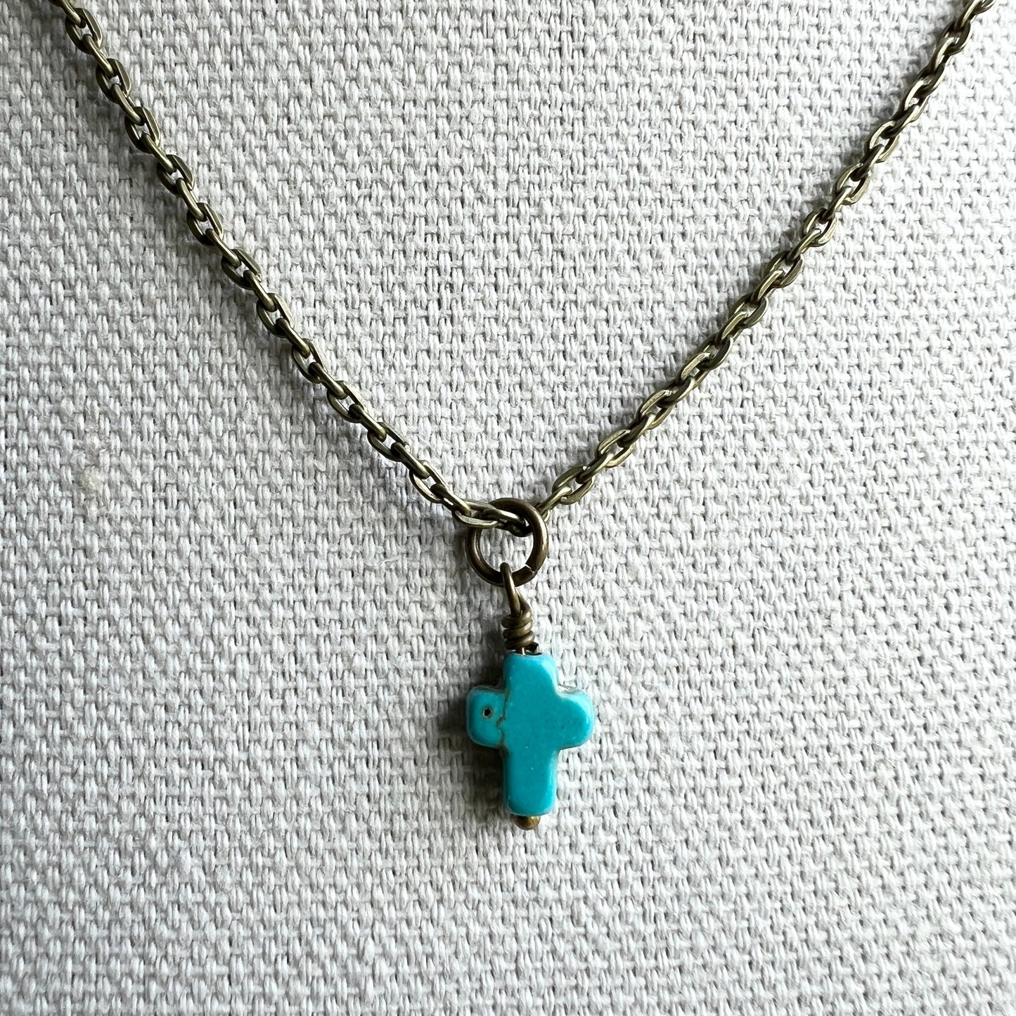 Tiny Turquoise Cross Necklace