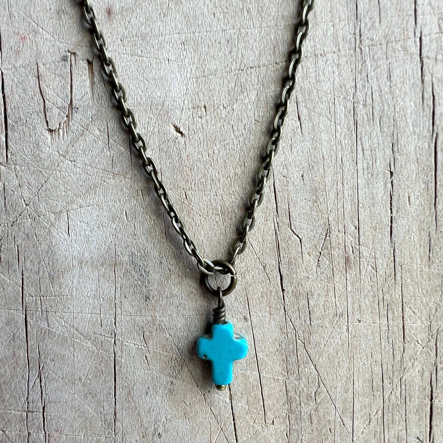 Tiny Turquoise Cross Necklace