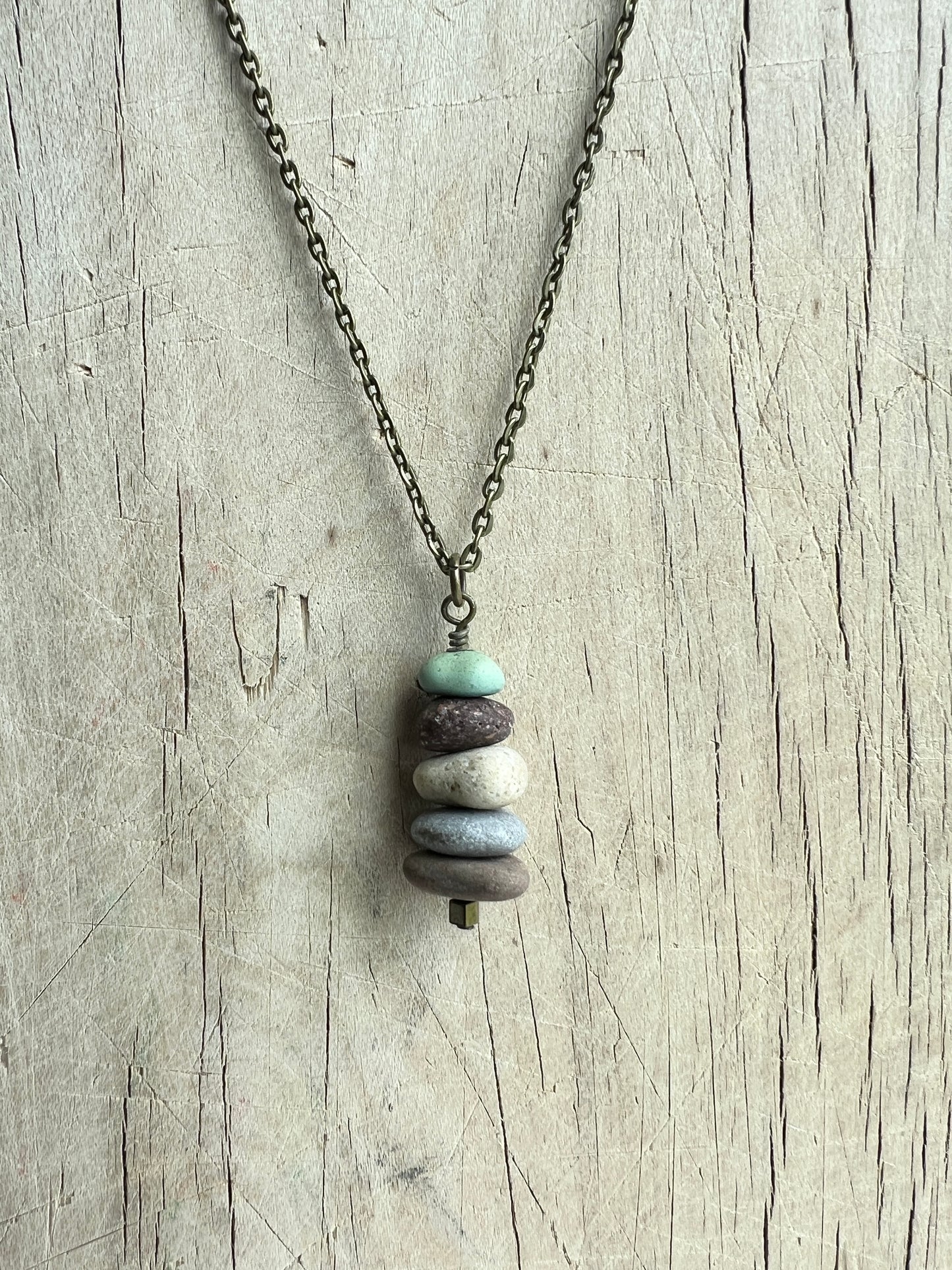 Stacked Lake Stones Cairn Necklace (18" Chain)