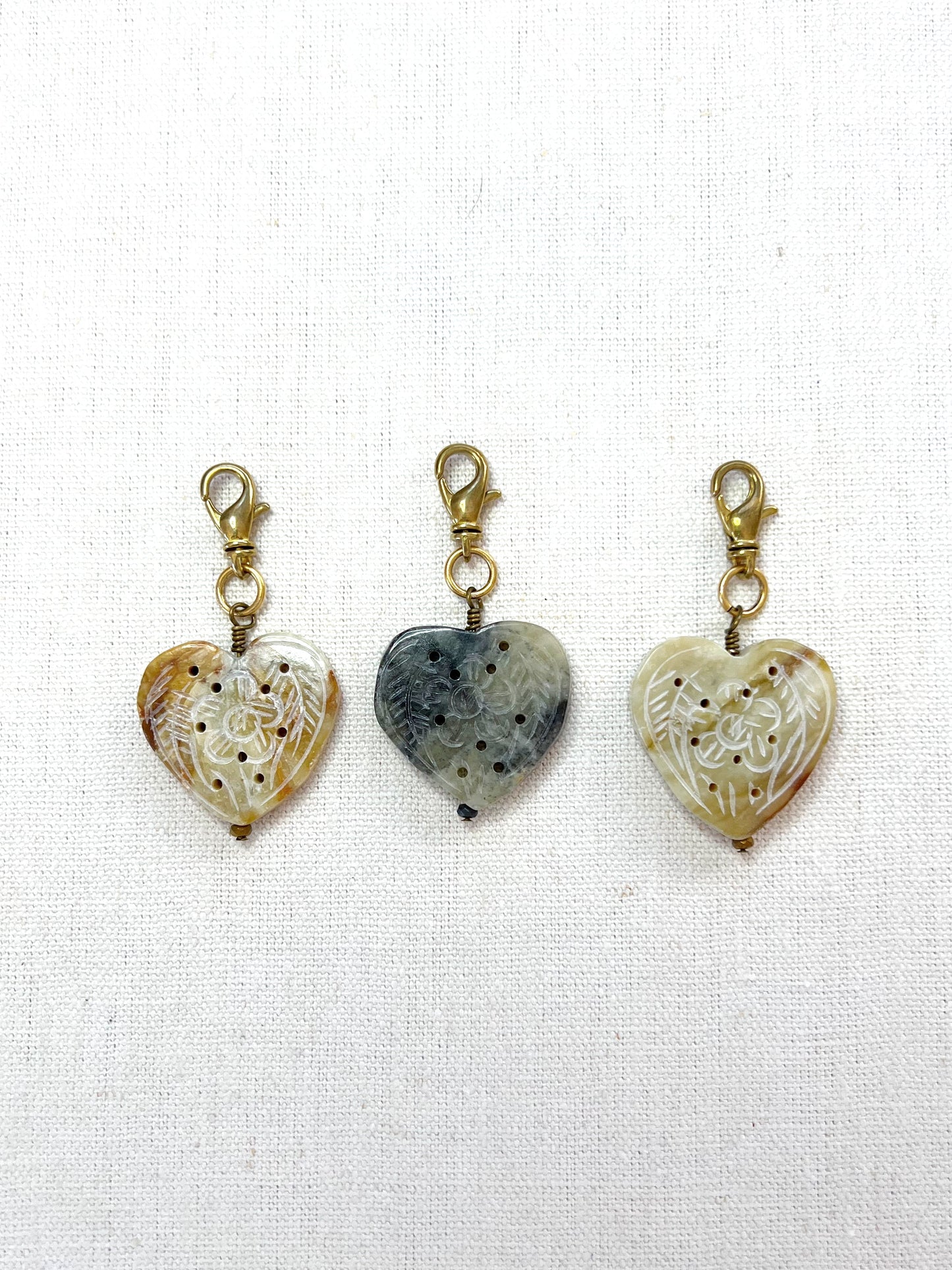 CARVED JADE HEART CHARM CLIP