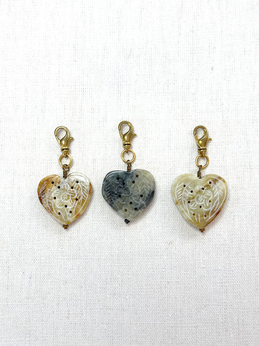 CARVED JADE HEART CHARM CLIP